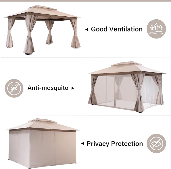 10'x13' Outdoor Gazebo, Upgraded Metal Frame Heavy Duty Patio Canopy Tent - Image 5