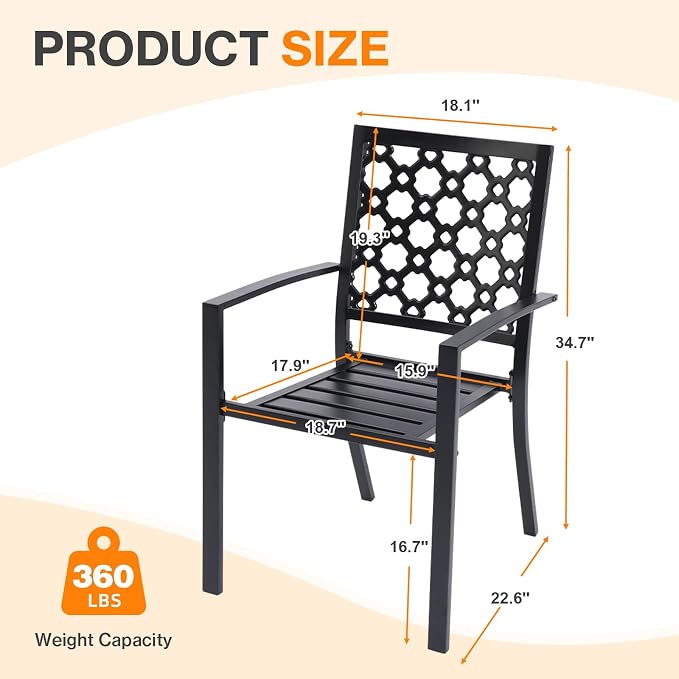 Patio Dining Chairs Set of 4, Stackable Metal High Back Chairs Set - Image 3