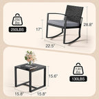 Qsun 3 Pieces Patio Furniture Set Rocking Bistro Set Outdoor Rattan Conversation - Image 2