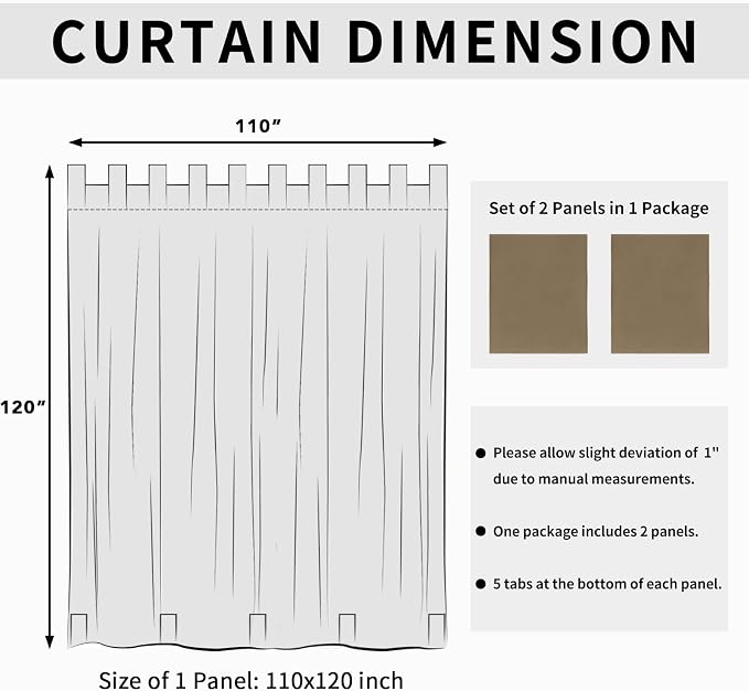 Easy-Going Outdoor Patio Curtains 2 Panels, 110x120 inch, Khaki | Privacy - Image 6