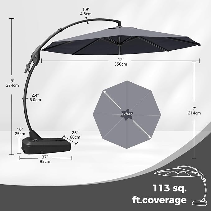 Grand patio 12FT Sunbrella Cantilever Round Umbrella - Image 5