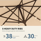 9FT Patio Umbrella with Solar Lights, Outdoor Market Umbrella with Tilt and - Image 5