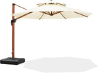PURPLE LEAF Patio Umbrella 11ft Double Top Wood-Grain Finish, Cream | Braced by PURPLELEAF