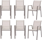 Outdoor Patio Chairs Set of 6, Ivory Beige Stackable Outdoor Chairs, - Image 7