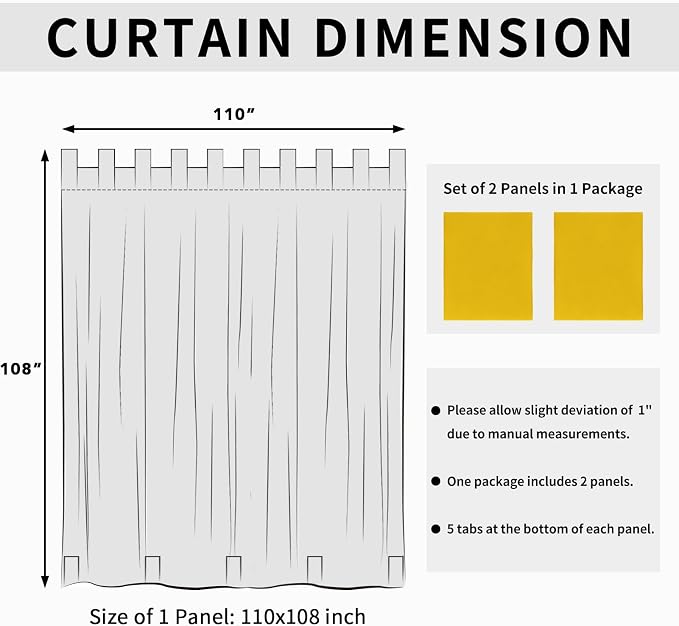 Easy-Going Outdoor Patio Curtains 2 Panels, 110x108 inch, Porch and Pergola - Image 6