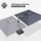 PURPLE LEAF Patio Umbrella 9' X 12' Double Top Solar LEDlight, Slate Gray | - Image 8