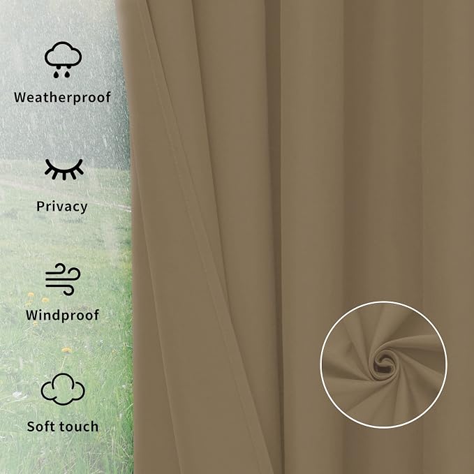Easy-Going Outdoor Curtains for Patio 1 Panel, 150x84 inch, Khaki | Waterproof - Image 6