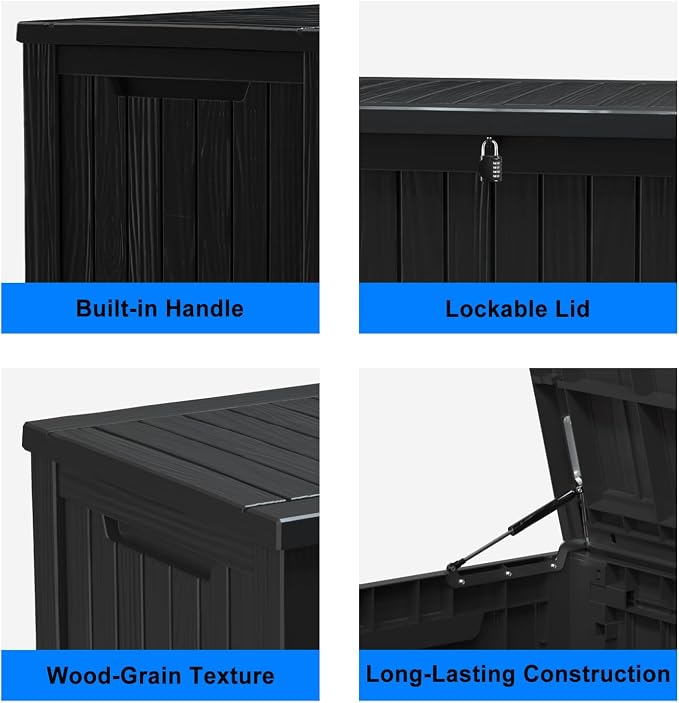 180 Gallon Resin Outdoor Deck Box Waterproof Patio Furniture, Garden Tools - Image 3