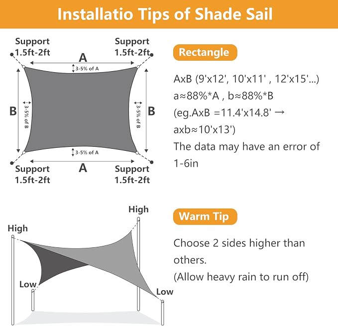 10' x 13' Rectangle Sun Shade Sail, 185 GSM HDPE, Sand | 95% UV block, - Image 4