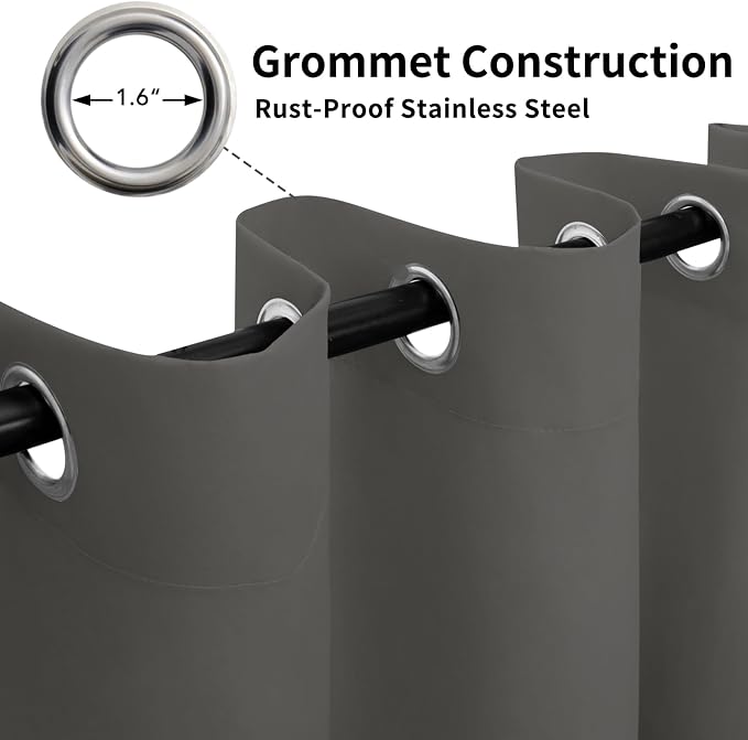 Easy-Going 100% Waterproof Outdoor Curtains 110x120 inch, Dark Grey | Windproof - Image 3