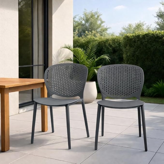 2xhome Set of 4 Patio Dining Chairs | Modern Stackable Outdoor Pool Side Chair - Image 2