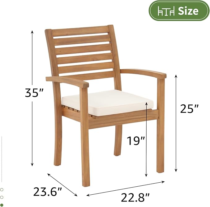 Stackable Patio Dining Chairs Set of 6, Acacia Wood, Stackable Design - Image 3