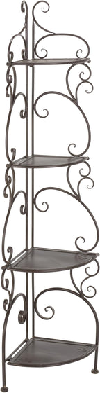 SAFAVIEH Outdoor Collection Turuca Rustic Brown Wrought Iron 4-Tier Corner Shelf by Unknown