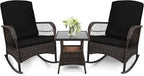 3 pcs Rocking Bistro Set Conversation Chairs PE Wicker Outdoor Rocking Chairs & by Enjoyyourlife