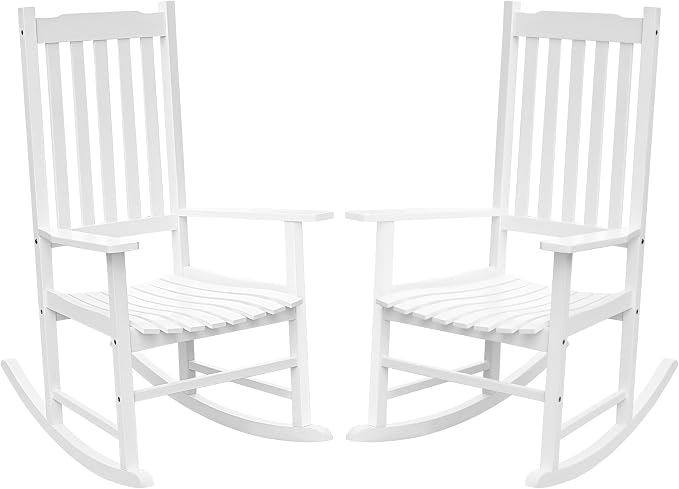 Flamaker Acacia Wood Porch Rocking Chairs Set of 2 | White Rocking Chairs by Flamaker