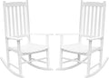 Flamaker Acacia Wood Porch Rocking Chairs Set of 2 | White Rocking Chairs by Flamaker