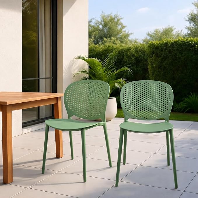 2xhome Set of 2 Patio Dining Chairs | Modern Stackable Outdoor Pool Side Chair - Image 2