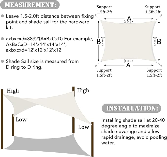 Shade&Beyond 5'x12' Sun Shade Sail Canopy Rectangle, UV Block Breathable Curved - Image 6