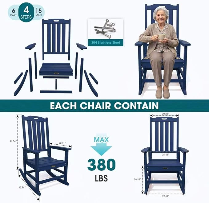 THOEOE Outdoor Rocking Chairs Set of 4, Oversized Patio Rocking Chair | HDPE - Image 7