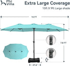 PHI VILLA 15ft Large Outdoor Patio Umbrella - Image 6