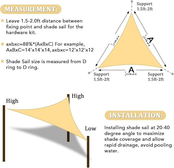 Shade&Beyond Custom Sun Shade Sail 4'x4'x4' Triangle Sun Sail Shades Patio UV - Image 6