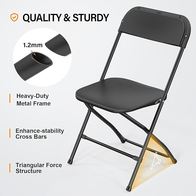 VINGLI 2 Pack Black Plastic Folding Chair, Indoor Outdoor Portable Stackable - Image 4