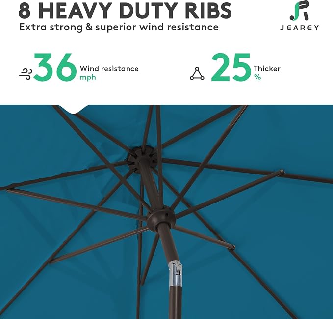 JEAREY 10 ft Outdoor Patio Umbrella w/Tilt and Crank, Lake Blue | 8 Sturdy Ribs - Image 5