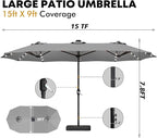 15ft Double-Sided Rectangle Patio Umbrella - Image 4