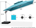 PURPLE LEAF Cantilever Patio Umbrellas 12' x 12' Large, Turquoise Blue | 35MPH - Image 9