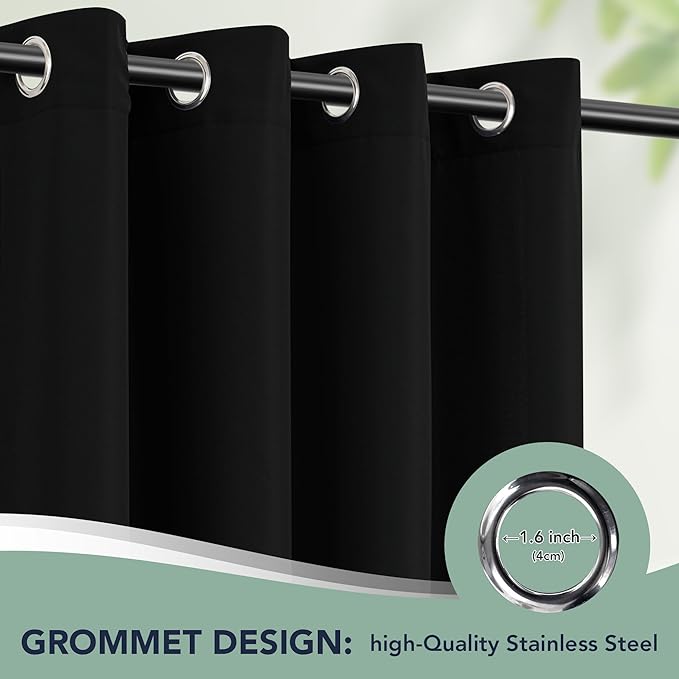 Black Outdoor Curtains for Patio Waterproof, 8 Drape Panels | Privacy & - Image 6