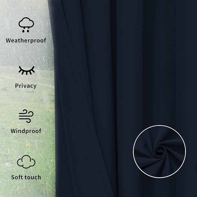 Easy-Going Outdoor Curtains for Patio 1 Panel, 110x108 inch, Weatherproof - Image 6