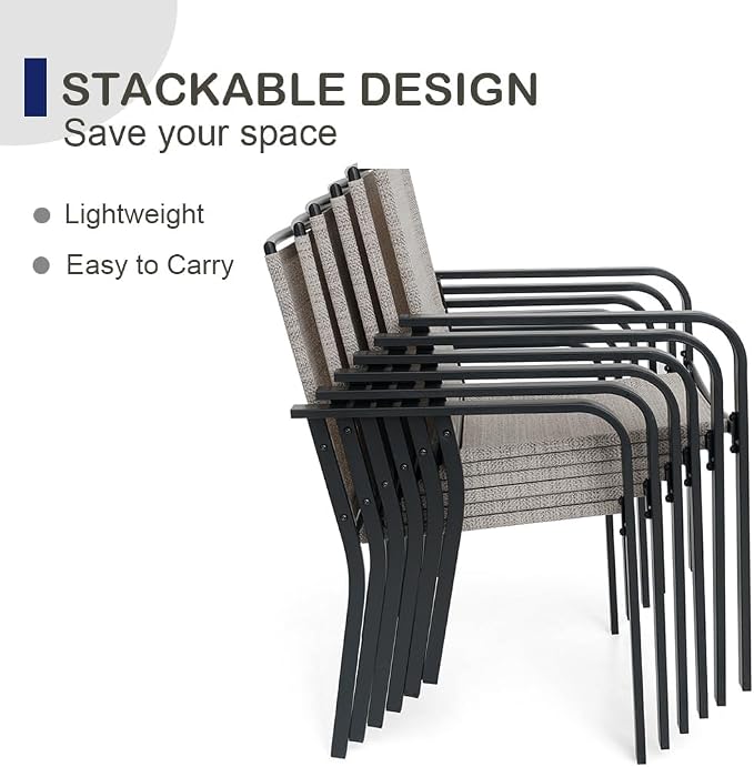 Anmutig Stackable Outdoor Dining Chairs Set of 6, Textilene Fabric, Breathable - Image 7