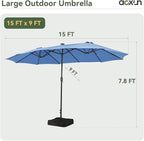 Aoxun 15ft Patio Umbrella with Base & Solar LED Lights, Outdoor Double-Sided - Image 2