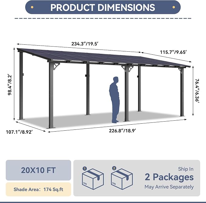 10x20FT Lean to Gazebo Pergola Patio Outdoor Pergolas Gazebos | Wall Mount - Image 2