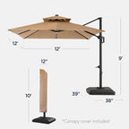 Best Choice Products 12x12ft LED Cantilever Patio Umbrella w/Base Included & - Image 2