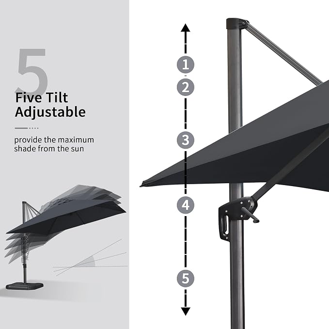 PURPLE LEAF Patio Umbrella 9' x 11.5' Rectangle All-Day Shade Control Black | - Image 4