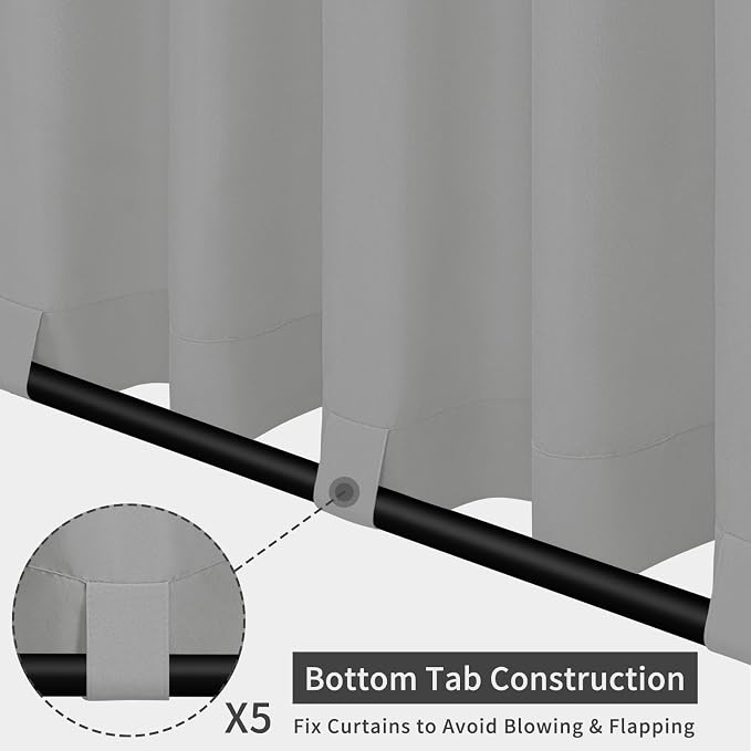 Easy-Going Outdoor Patio Curtains 2 Panels, 110x120 inch, Light Grey | Privacy - Image 3