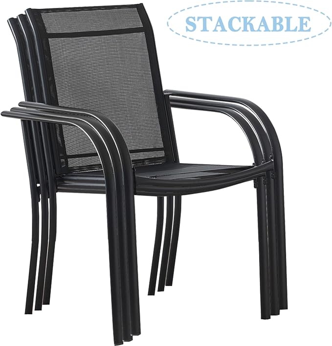 Stackable Patio Chairs Set of 2, Outdoor Dining Chairs - Image 4