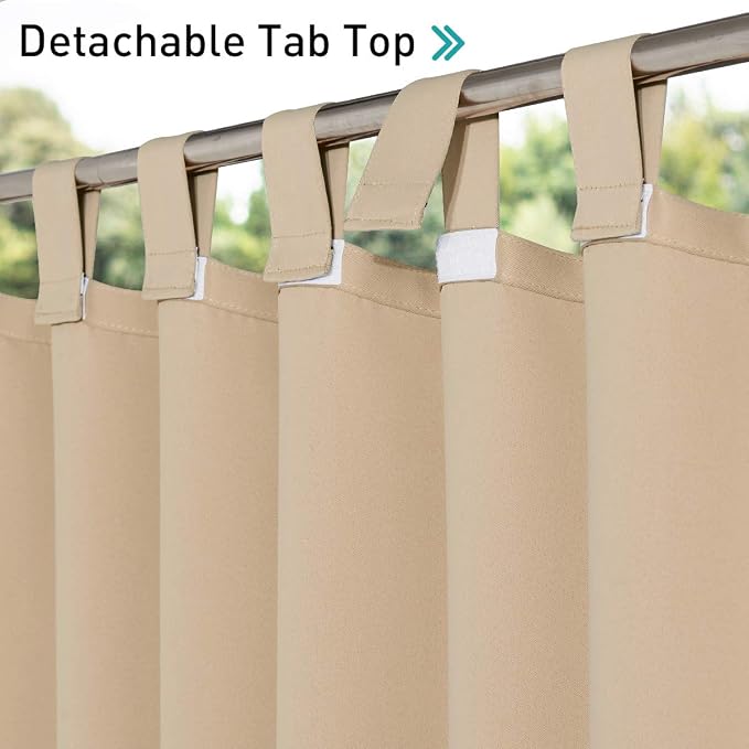 NICETOWN 2 Panels Detachable Sticky Tab Top Thick Outdoor Curtains - Image 3