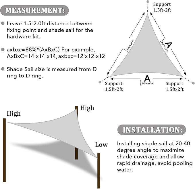 Shade&Beyond Triangle Sun Shade Sail 24'X24'X24' Permeable Canopy Light Grey - Image 6