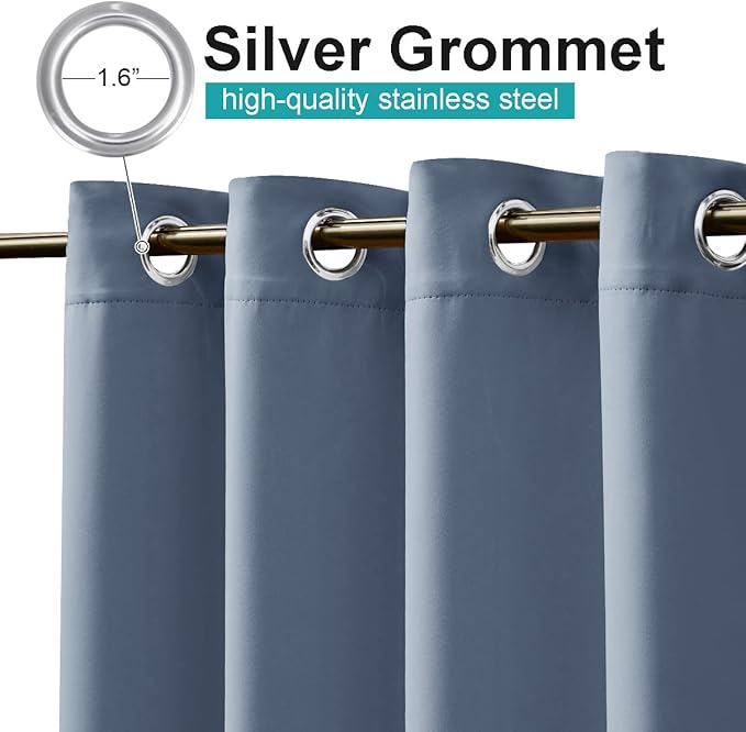 NICETOWN Blue Blackout Curtain for Patio Waterproof, Indoor Thermal Insulated - Image 2