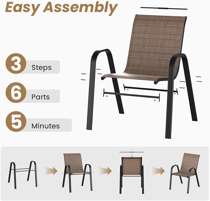 Patio Chairs Set of 6, Stackable Outdoor Dining Chairs - Image 6
