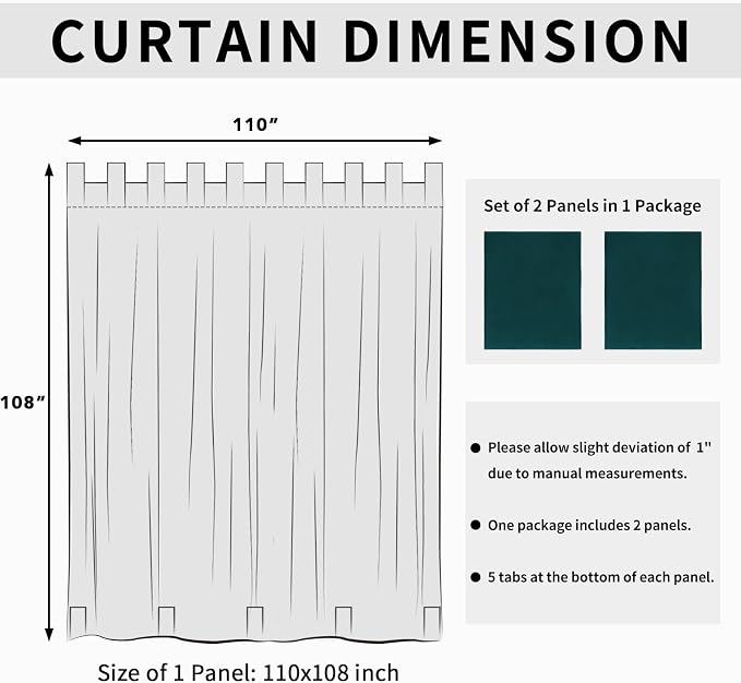 Easy-Going Outdoor Patio Curtains 2 Panels, 110x108 inch, Teal | Privacy - Image 6
