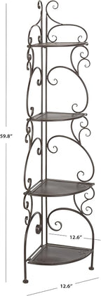 SAFAVIEH Outdoor Collection Turuca Rustic Brown Wrought Iron 4-Tier Corner Shelf - Image 3