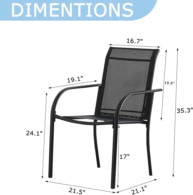 Stackable Patio Chairs Set of 2, Outdoor Dining Chairs - Image 2