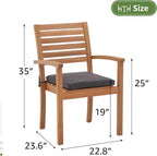 Stackable Patio Dining Chairs Set of 8, Dark Grey | Outdoor Acacia Wood Chairs - Image 3