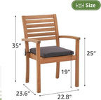 Stackable Patio Dining Chairs Set of 2, Dark Grey | Outdoor Acacia Wood Chairs - Image 3