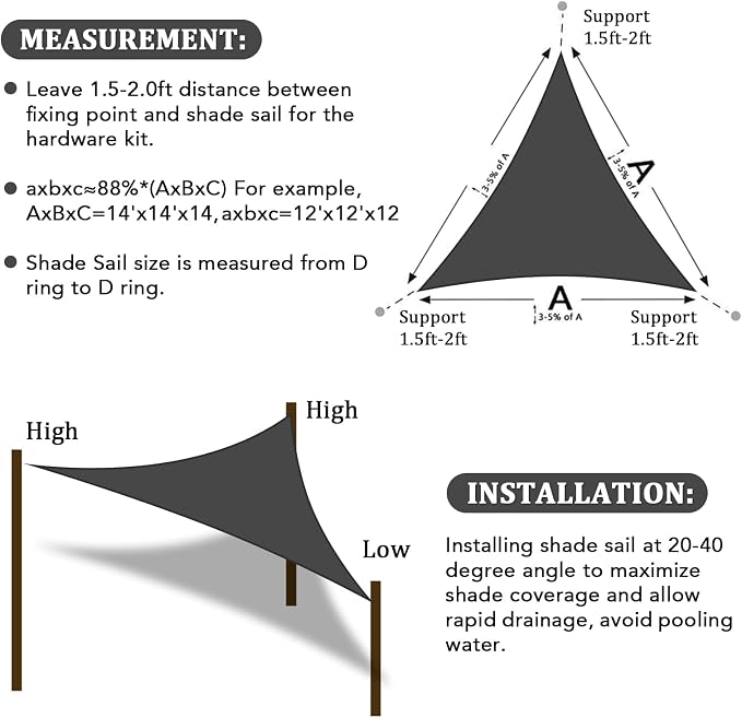 Shade&Beyond Custom Sun Shade Sail 8'x11'x13.6' Triangle Sun Sail Shades Patio - Image 6