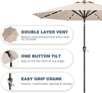 9FT Patio Umbrella with Solar Lights, Outdoor Market Umbrella with Tilt and - Image 5
