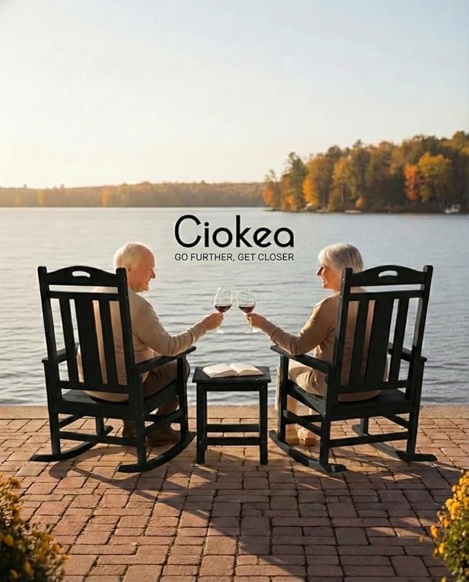Oversized Outdoor Rocking Chairs Set of 3, 380lbs Heavy-Duty Large Patio Rocker - Image 3